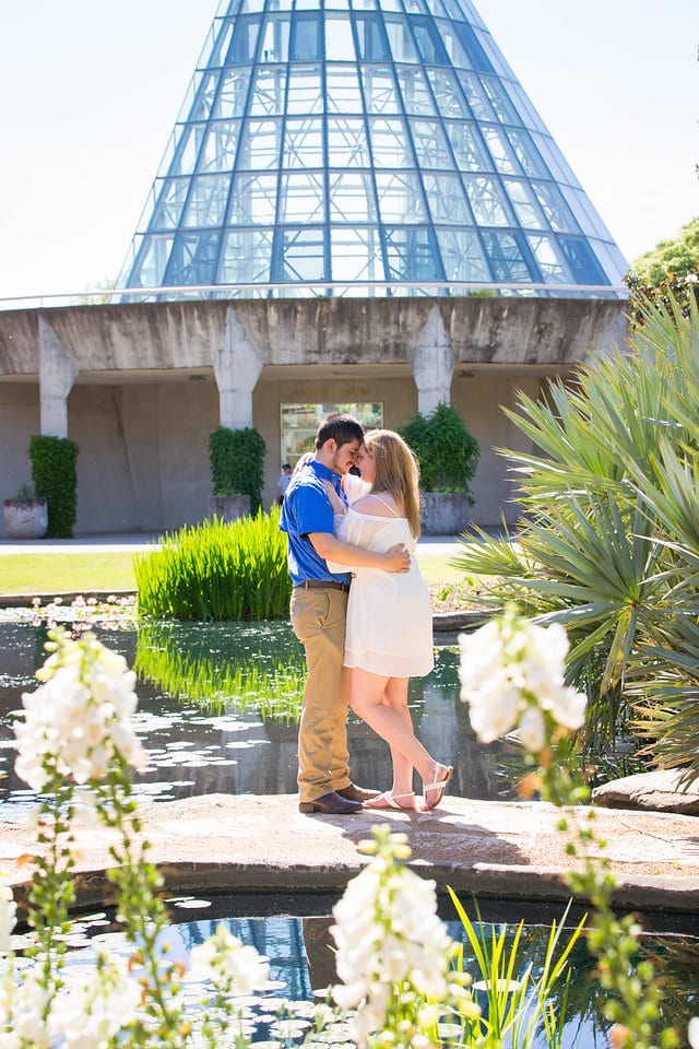 Cantu engagement San Antonio Botanical Garden by the pond heads touching