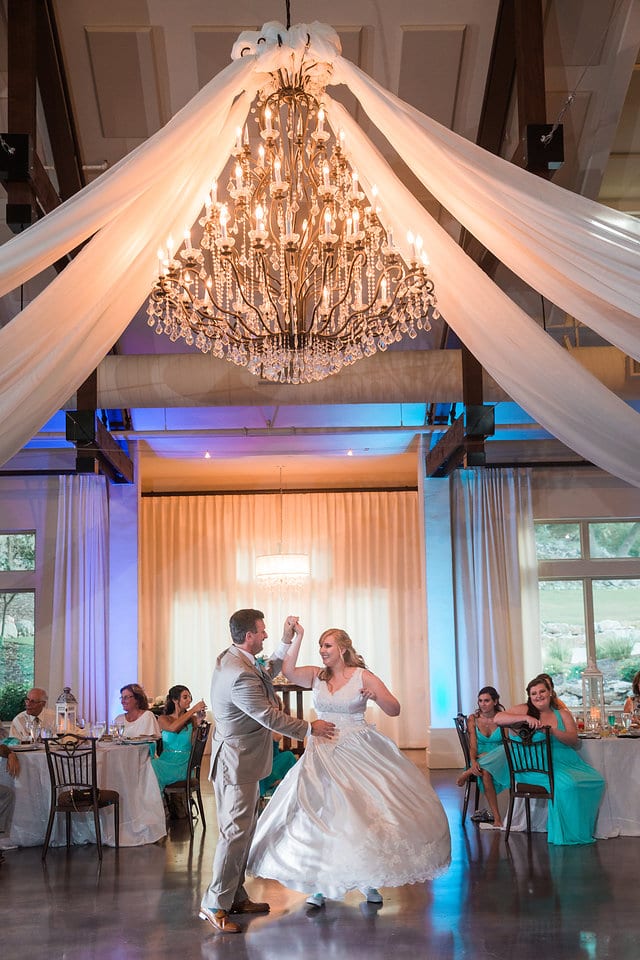 Wedding Hidden Falls fathers dance under chandelier