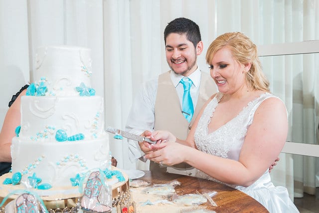 Cassie and John wedding Hidden Falls cake cutting
