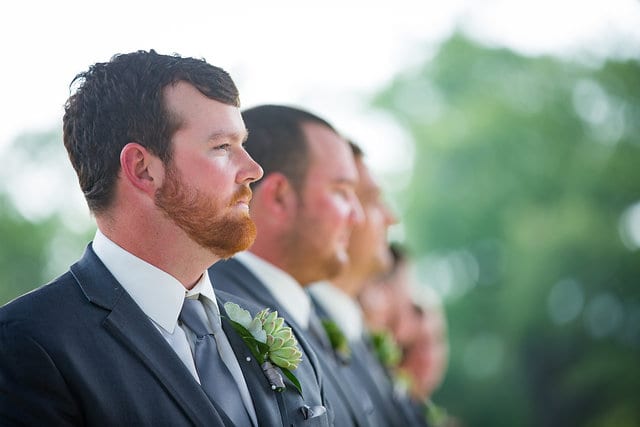 Heather and Wesley's Wedding, Groom watching bride come down aisle