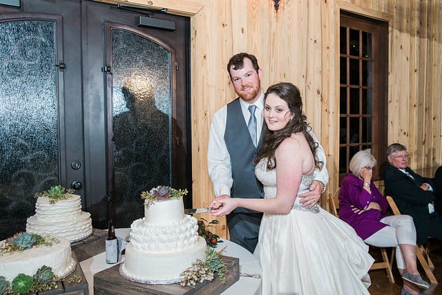 Heather and Wesley's Wedding, bride and groom cutting cake