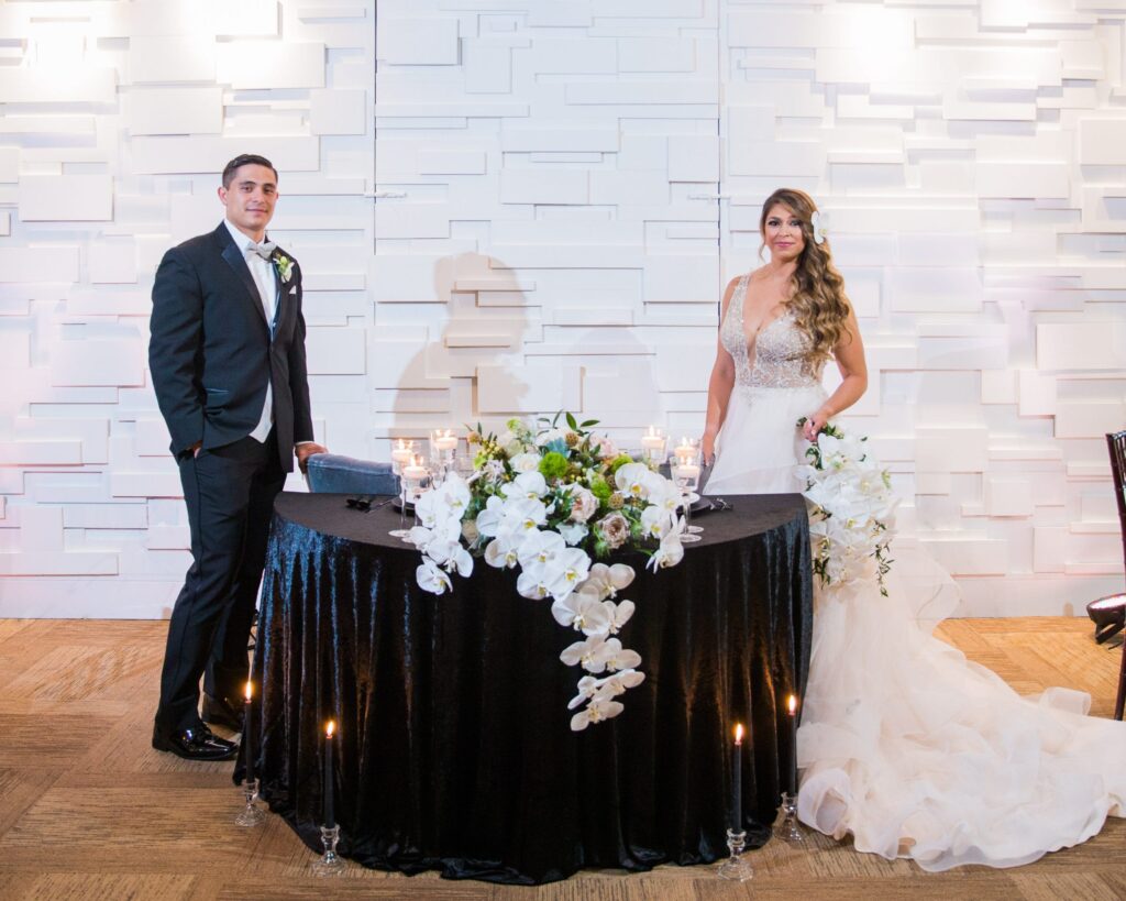 Styled wedding shoot at Olympia Hills San Antonio bride and groom at head table
