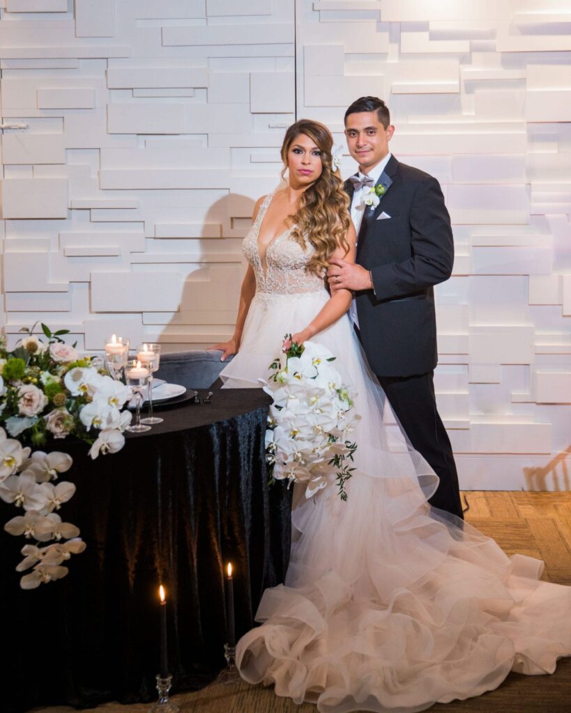 Styled wedding shoot at Olympia Hills San Antonio bride and groom at head table portrait
