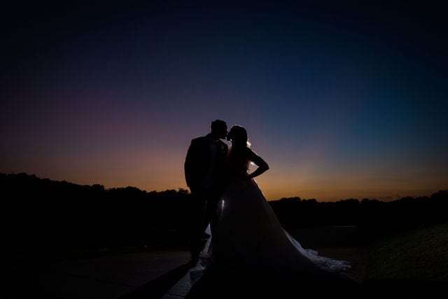 Styled wedding shoot at Olympia Hills San Antonio bride and groom silhouette at sunset