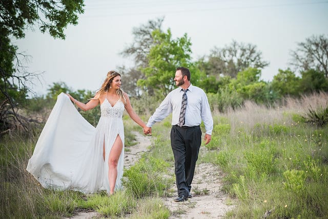 Rafter E Venue styled shoot bride and groom walking path
