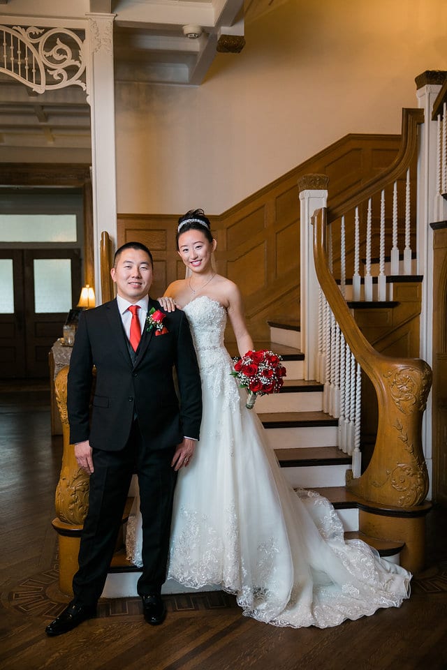Sarah and Ming's Wedding Portraits on stairs