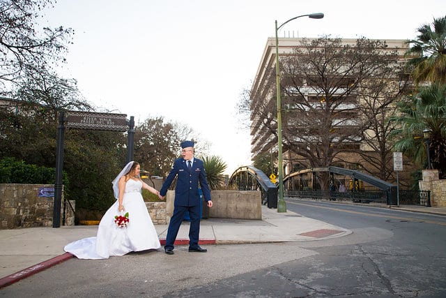 Sylvie and Matthew's Wedding, Bride and groom down town San Antonio