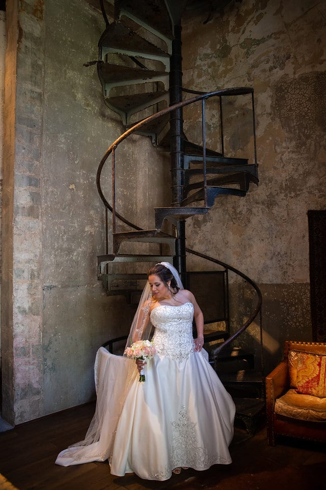 Annette bridal at Hotel Emma in the spiral staircase