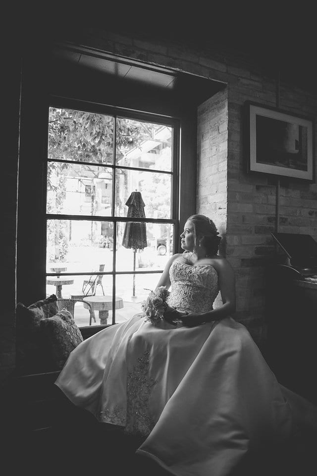 Annette bridal at Hotel Emma in the window