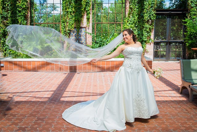 Annette bridal at Hotel Emma veil in the courtyard