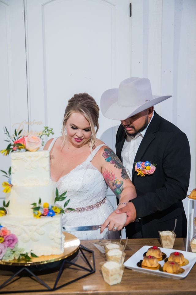 Katie C wedding the MIlestone reception cake cutting