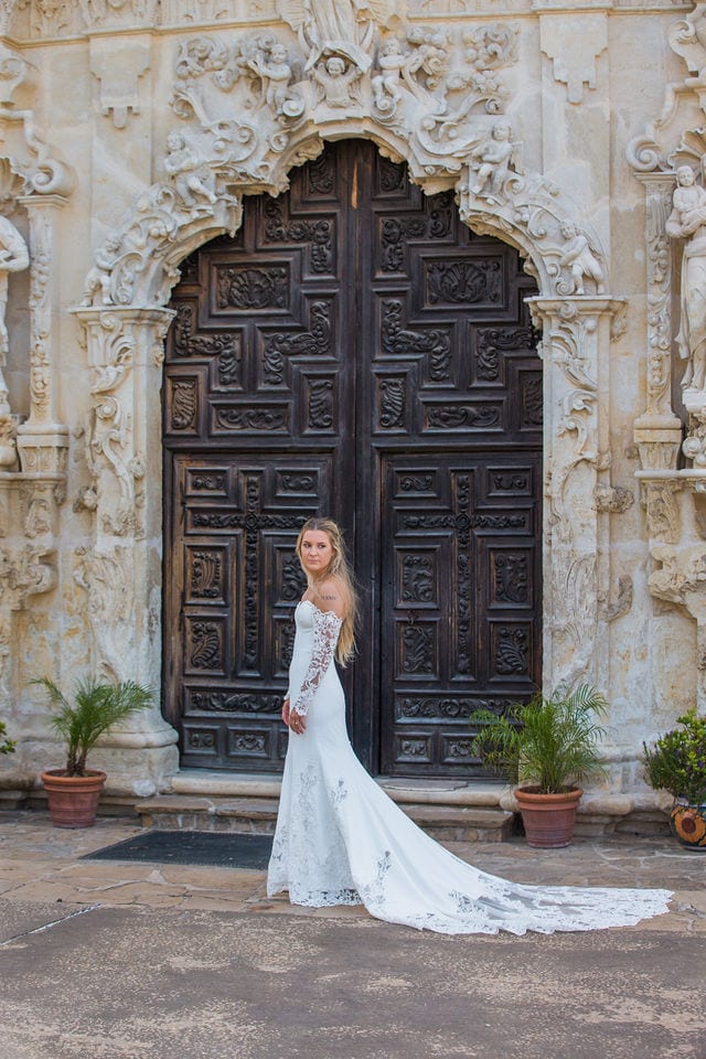 Kelsey's bridal at Mission San Jose large doors
