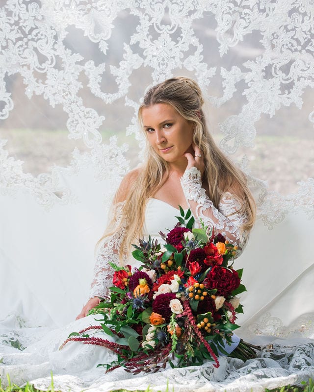 Kelsey's bridal at Mission San Jose portrait on the dress