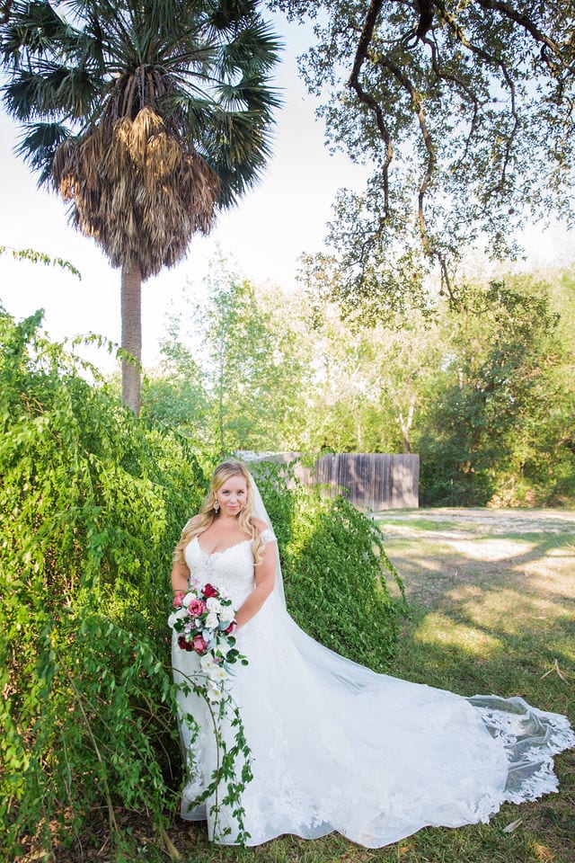 KR Bridal session at Mission San Jose bride in the greenery full-length portrait