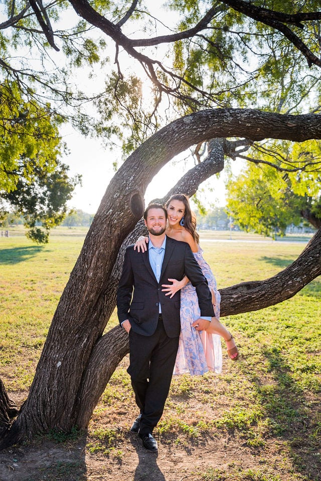 Mary Kate engagement session San Antonio Mission sitting in tree