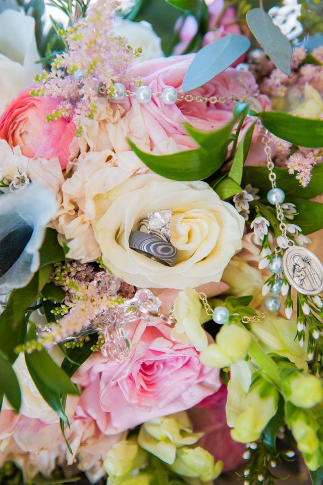 Our Lady of Grace Church, San Antonio wedding rings in flowers