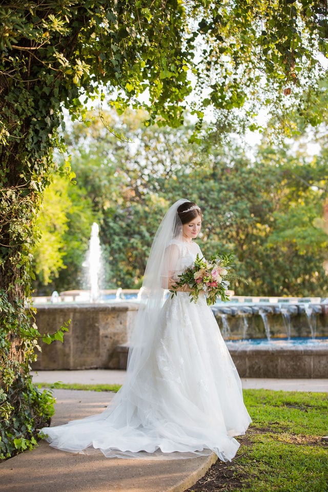 McNay Art Museum, San Antonio wedding bride by the fountain
