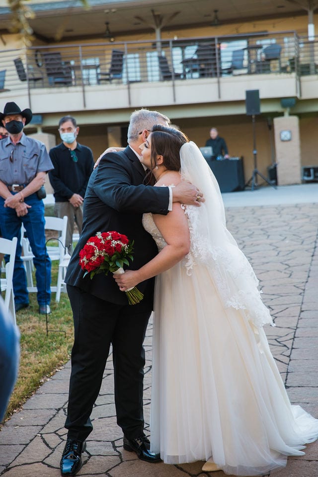 Olympia Hills San Antonio Wedding bride and father hug