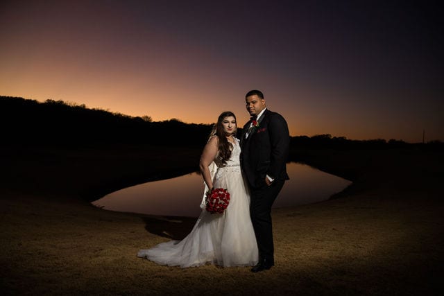 Olympia Hills San Antonio Wedding couple at sunset silhouette