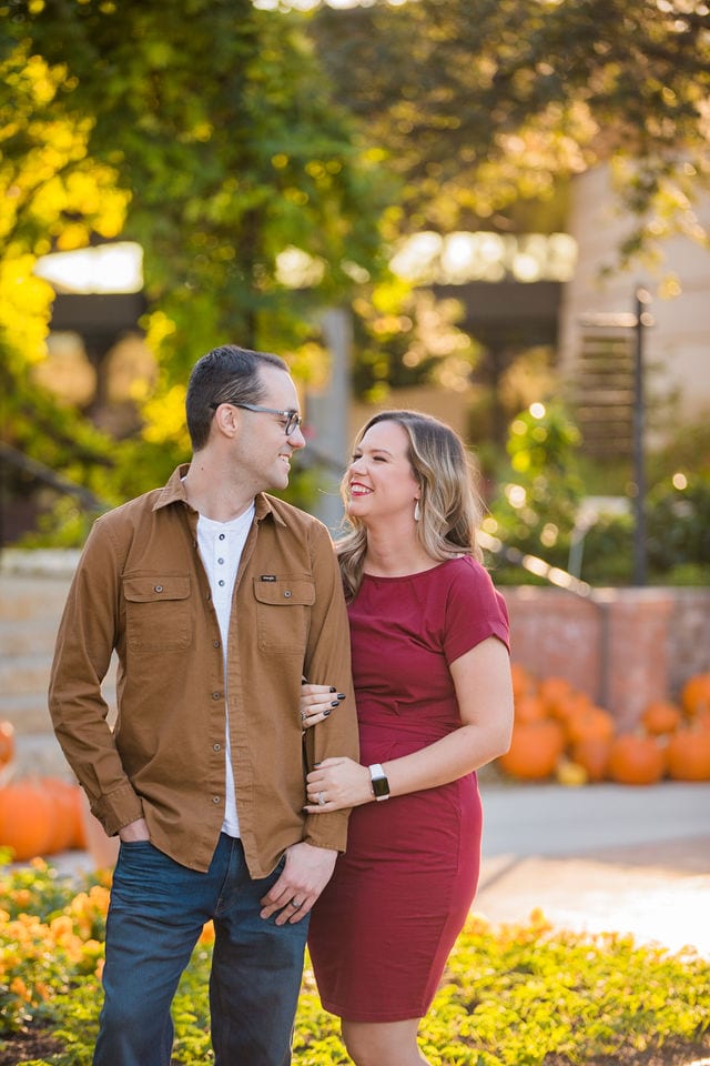Weber couple at San Antonio Botanical Gardens with pumpkins
