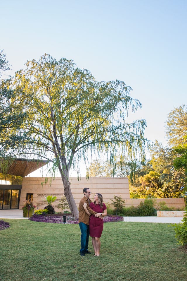 Weber couple under tree at San Antonio Botanical Gardens