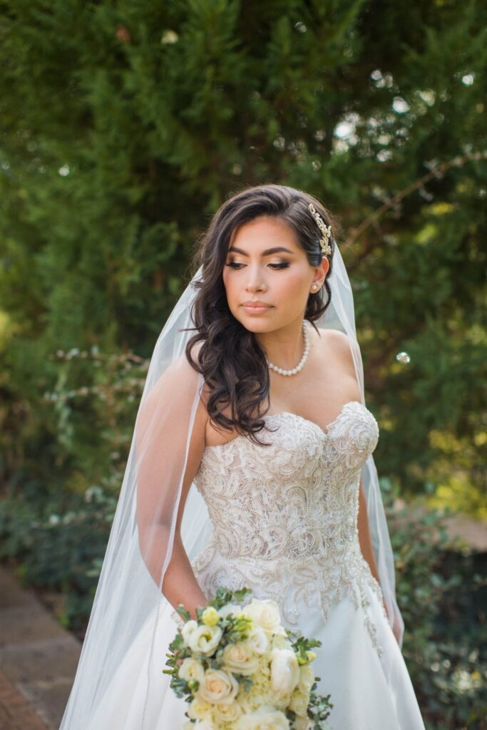 Bridal portrait with flowers, Camille at McNay Art Museum