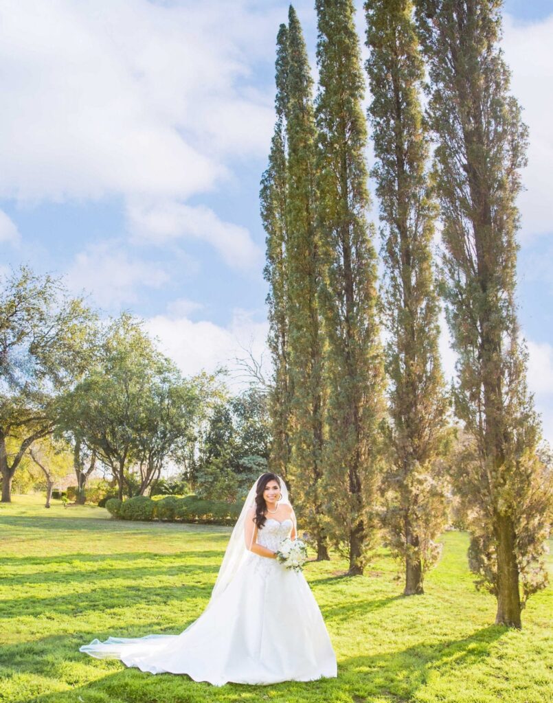 Camille at McNay Art Museum her bridal portrait tall trees