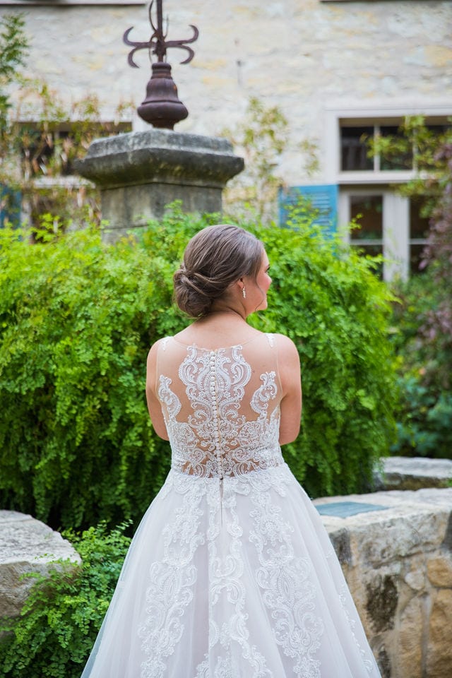 Back of Erin's Gown in the courtyard at Southwest School of art San Antonio