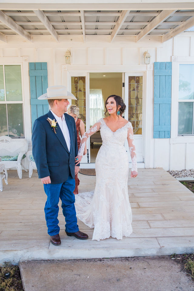 Baleigh's dad's first look Eagle Dancer Ranch Wedding