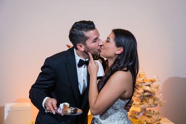 Camille's cake kiss at the McNay wedding reception