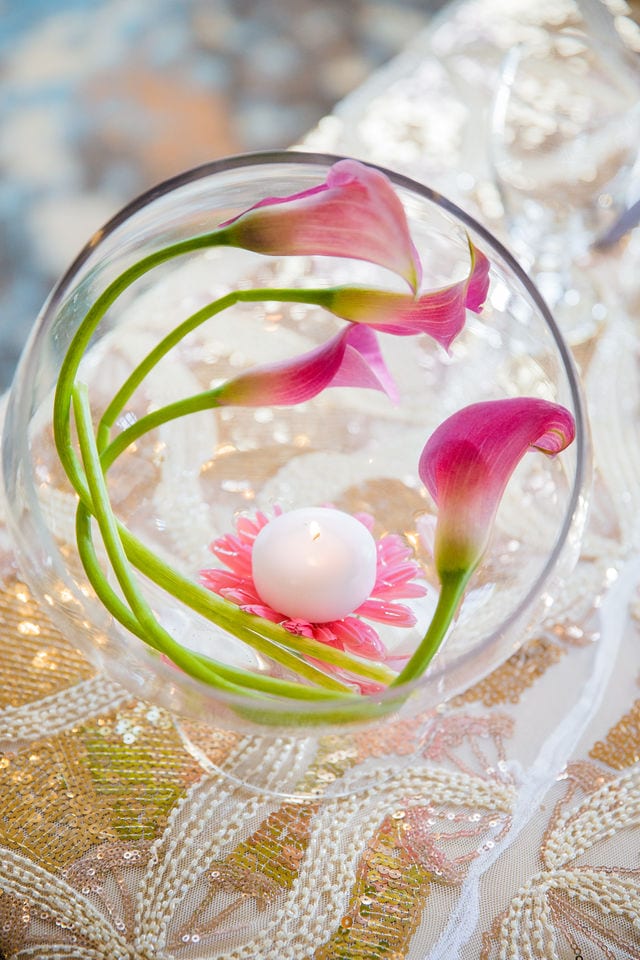 Dominion country club wedding lily bowl centerpiece