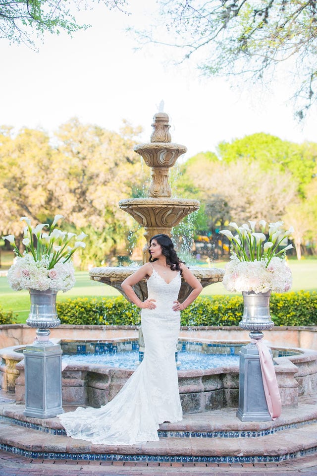 Dominion country club bride on the fountain