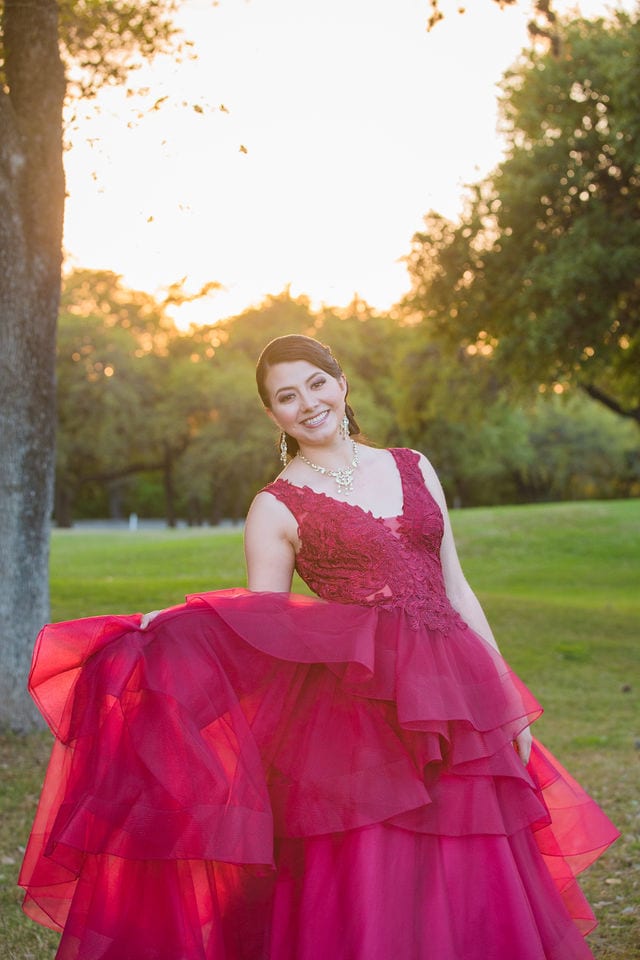 Dominion country club wedding model wearing red