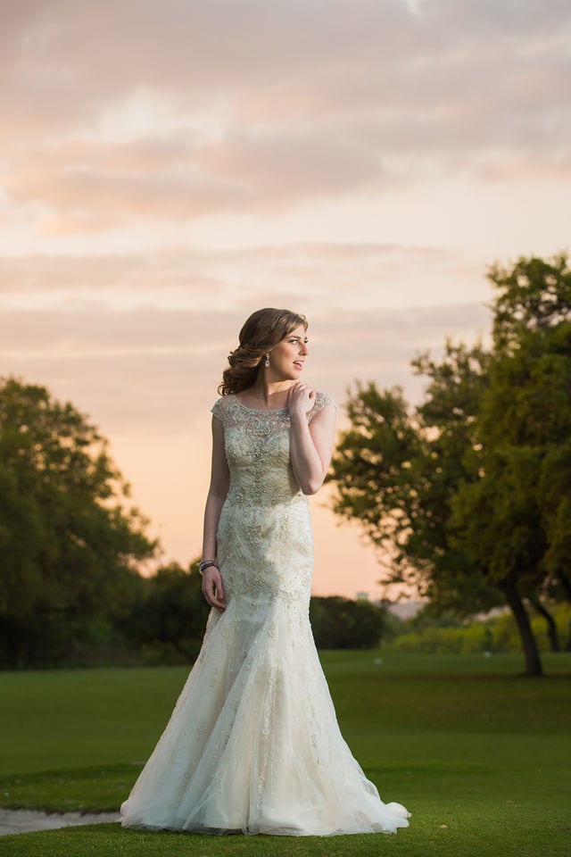 Dominion country club wedding bride on the 18th hole sunset