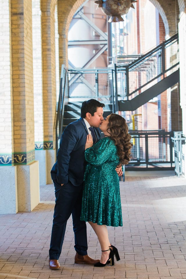 Chloe engagement at the Pearl dancing by the staircase