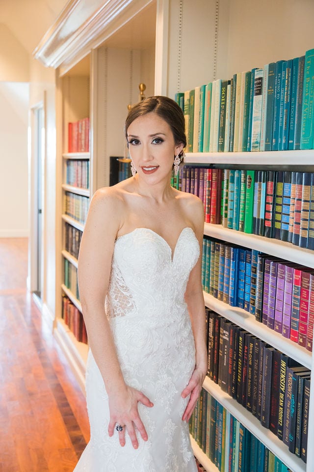 Mary kate bridal at Red Berry Estate by the book case