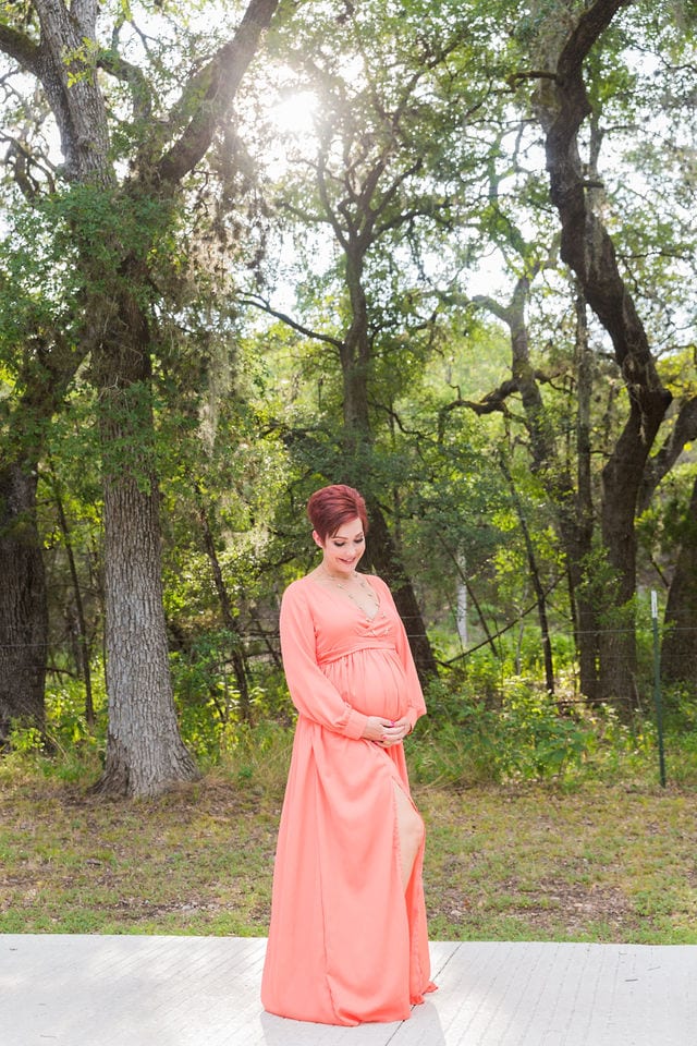 Monique's Maternity session on the path coral dress