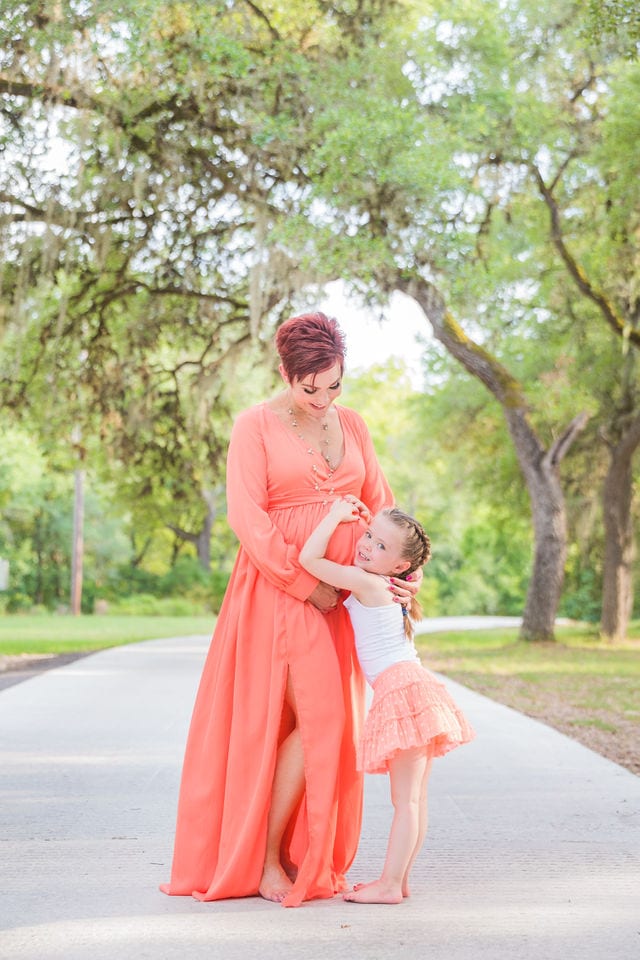 Monique's Maternity session on the path coral dress with syd hug