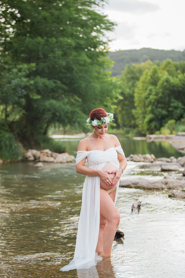Monique's Maternity session in the water in white with heart