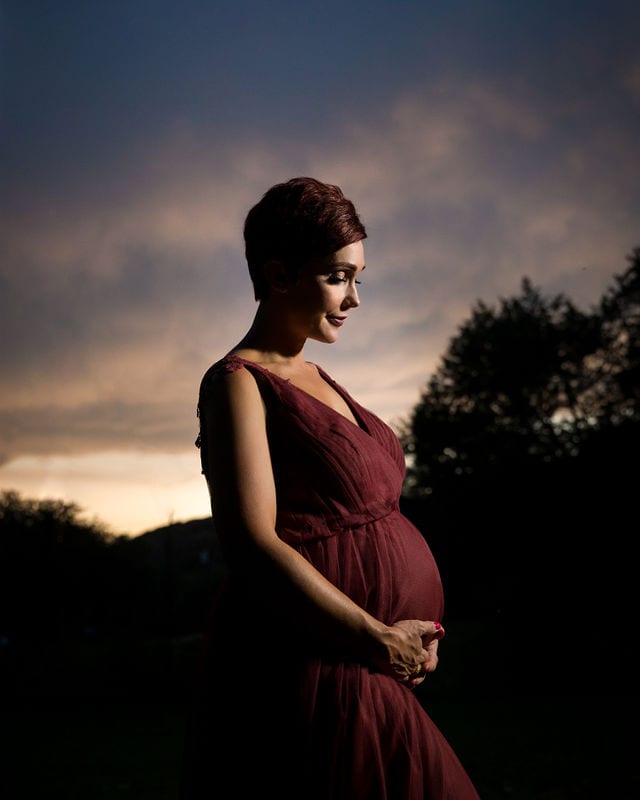 Monique's Maternity session sunset in a burgundy dress