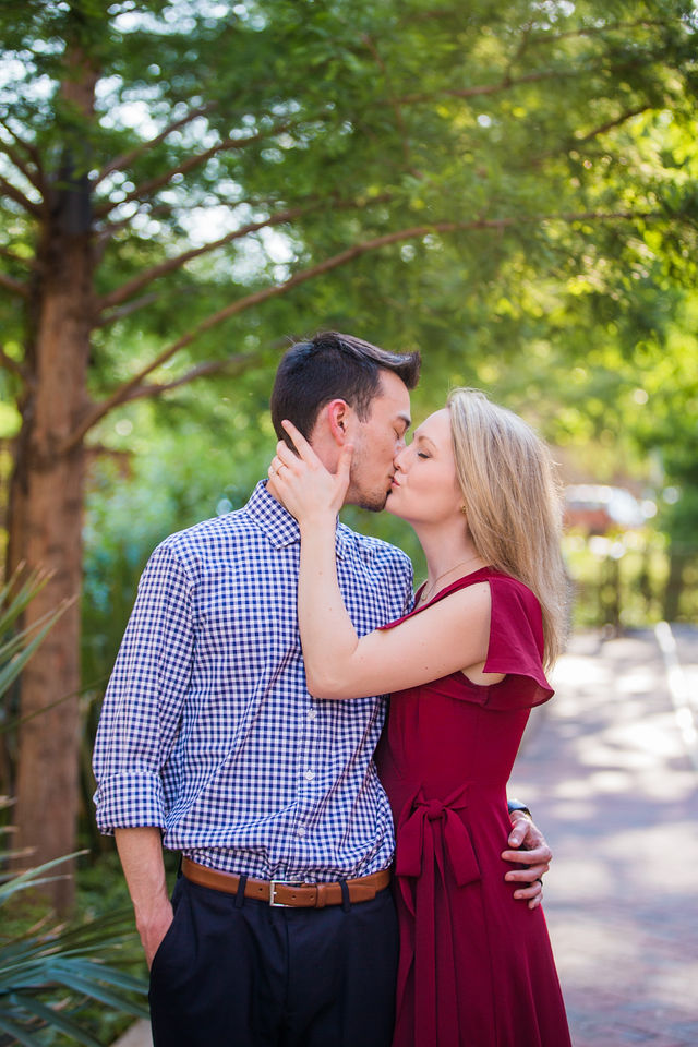 Emily's San Antonio engagement at the Pearl breezeway in the sun