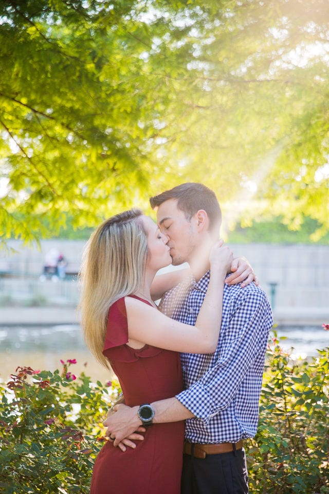 Emily's San Antonio engagement at the Pearl on the riverwalk kiss