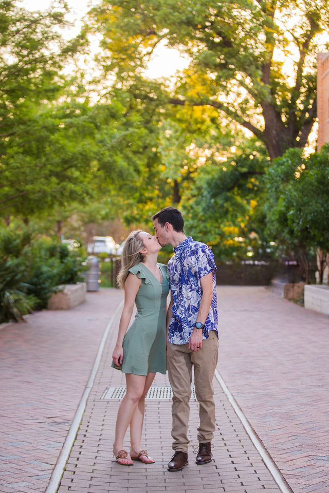 Emily's San Antonio engagement at the Pearl walking by the trees