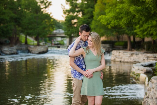 Emily's San Antonio engagement at the Pearl by the river waterfall