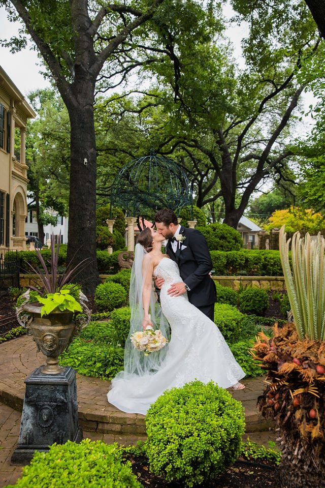 Spenser wedding San Antonio villa Finale couple dip by fountain