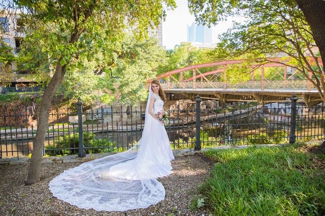 Olivia bridal at southwest school of Art bride with veil and bridge