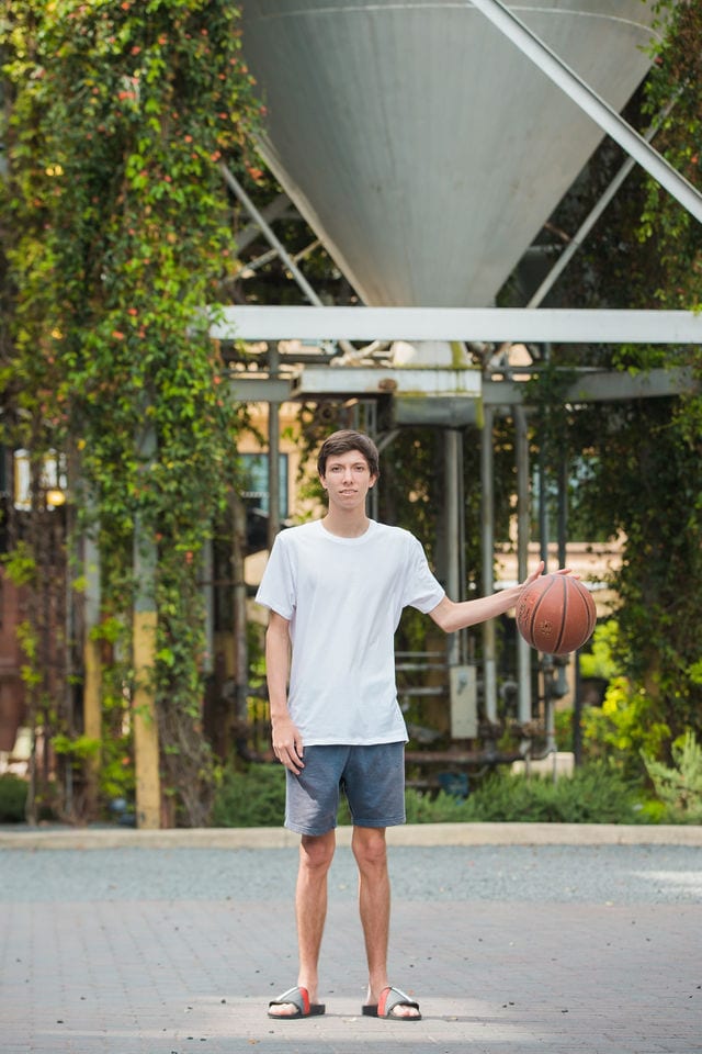 Wyatt's senior session the Pearl with basketball by hotel emma