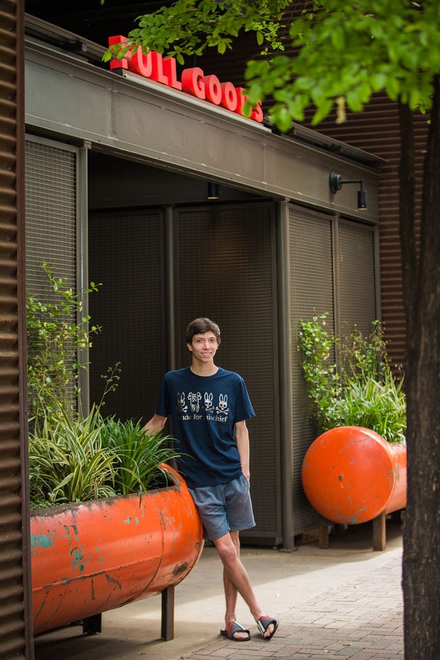 Wyatt's senior session the Pearl in the all in a tee shirt