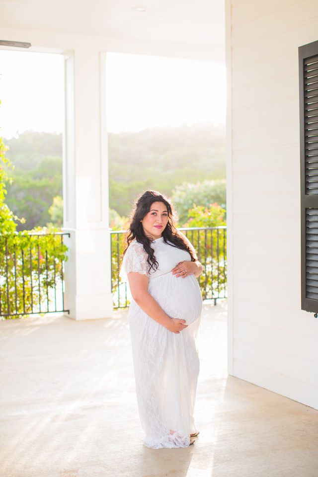 Emilia maternity session Kendall Pointe on the porch golden hour