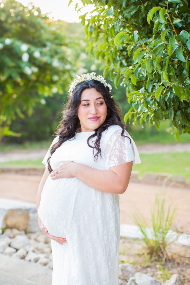 Emilia maternity session Kendall Pointe in the trees with crown